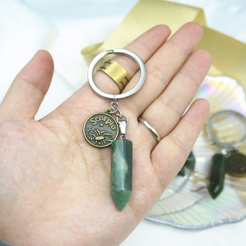 ZUOPIPI Zodiac Crystal Stone Keychain Natural Rose Stone/Red Agate/Aventurine Healing Crystal Keychain (Scorpio) - Image 5